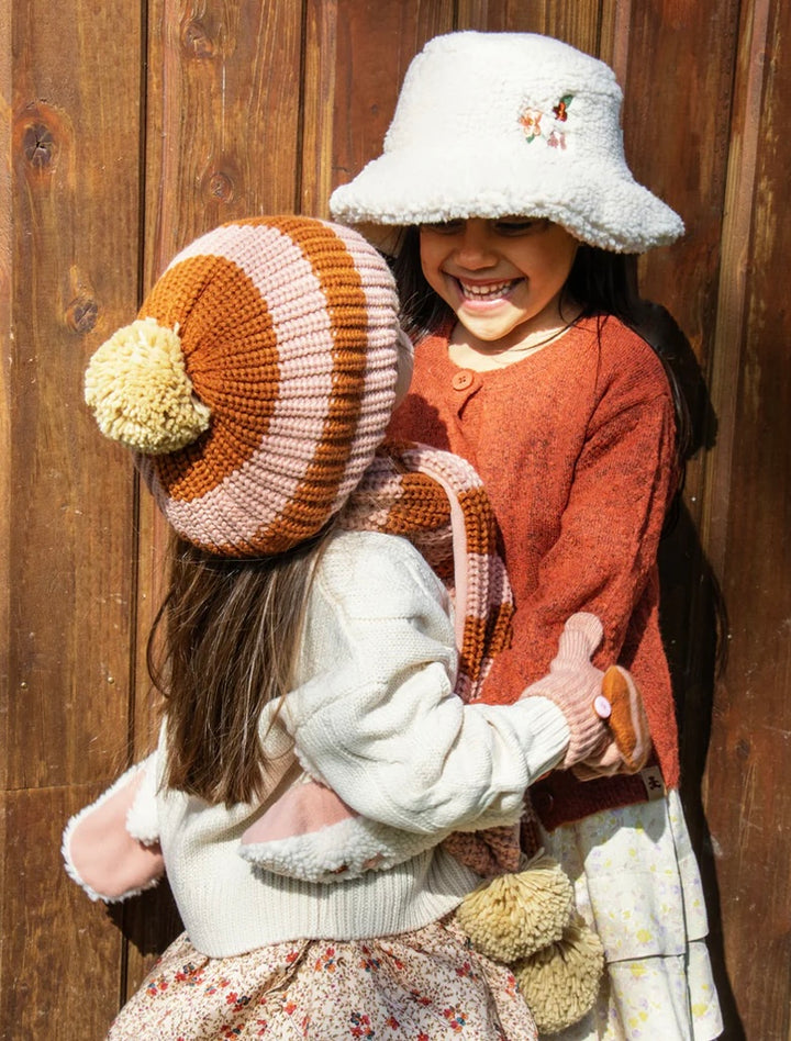 COSY STRIPED KNITTED GLOVES PINK