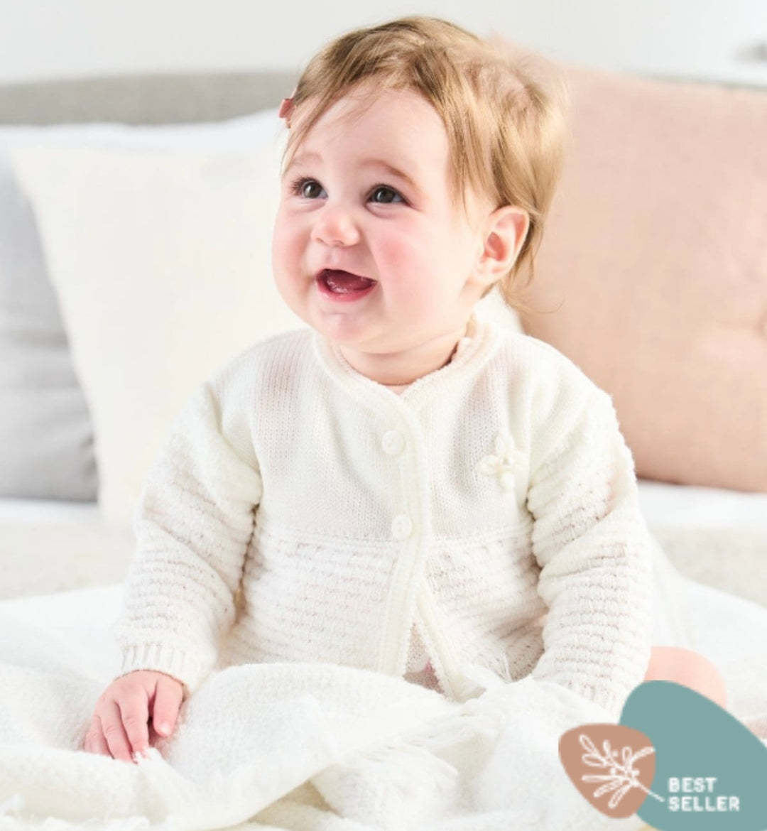 GIRLS MATINEE CARDIGAN WHITE 0-3 MONTHS