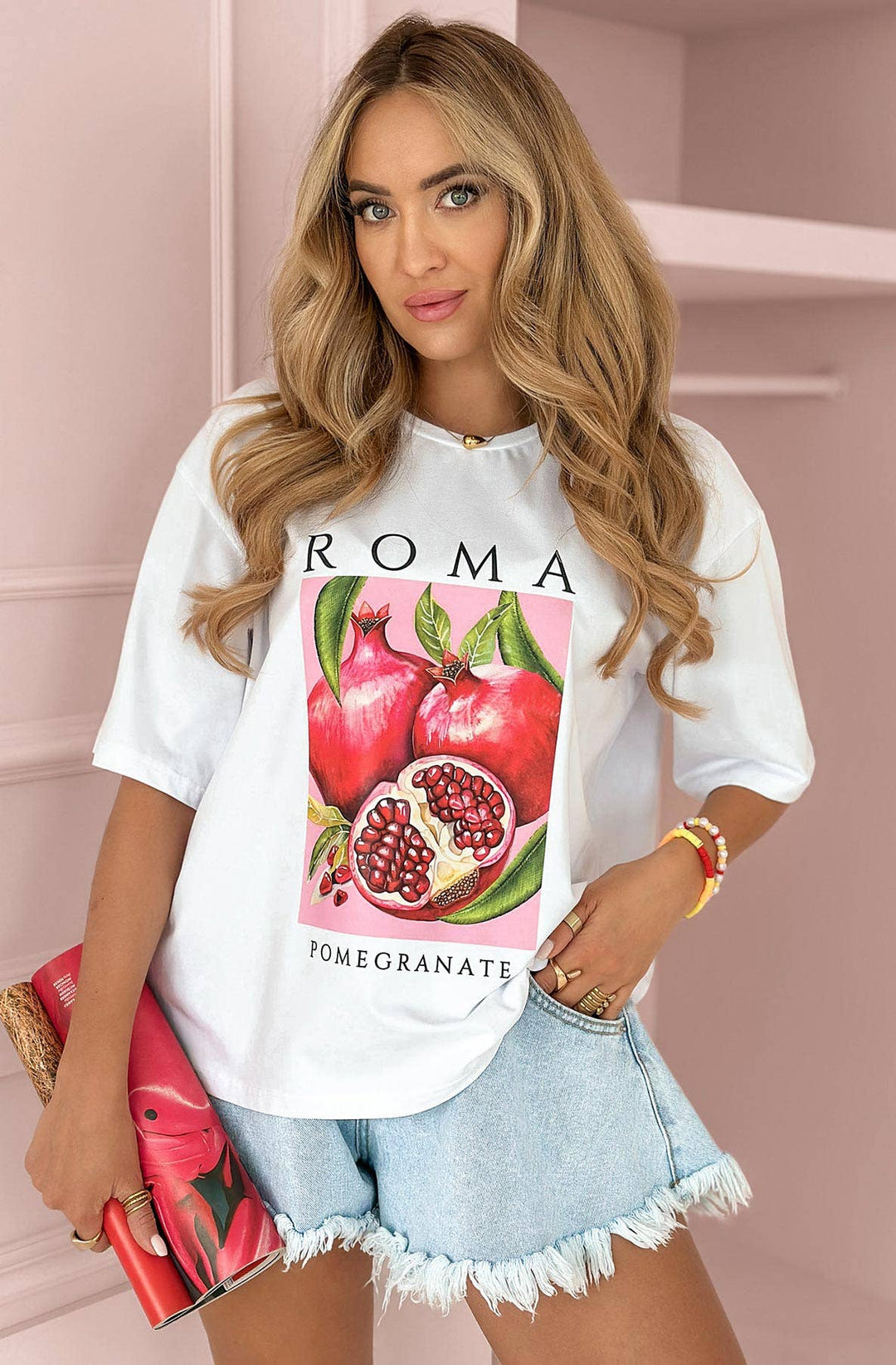 ROMA 'Pomegranate' Graphic Printed T-SHIRT (ONE SIZE UK 8/14)
