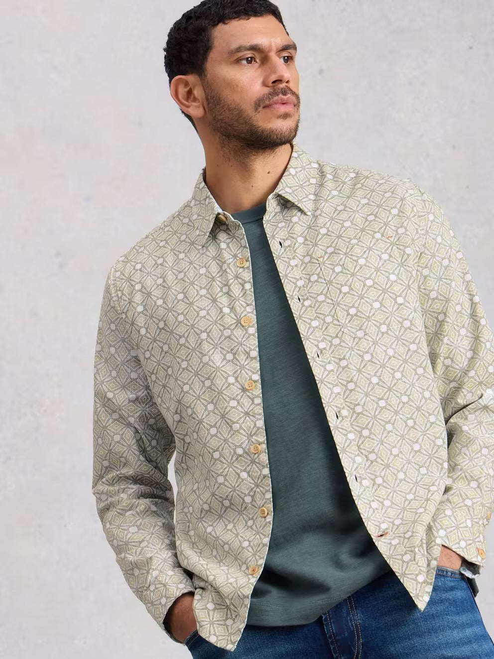 FINSBURY TILE PRINT SHIRT GREEN PRINT