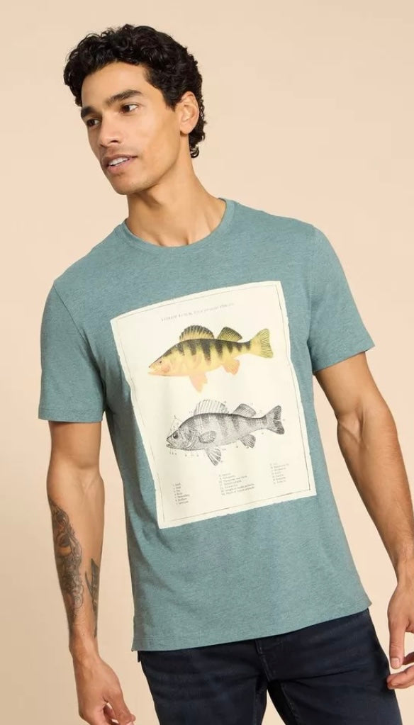 BLUE PRINT FISH DIAGRAM GRAPHIC TEE