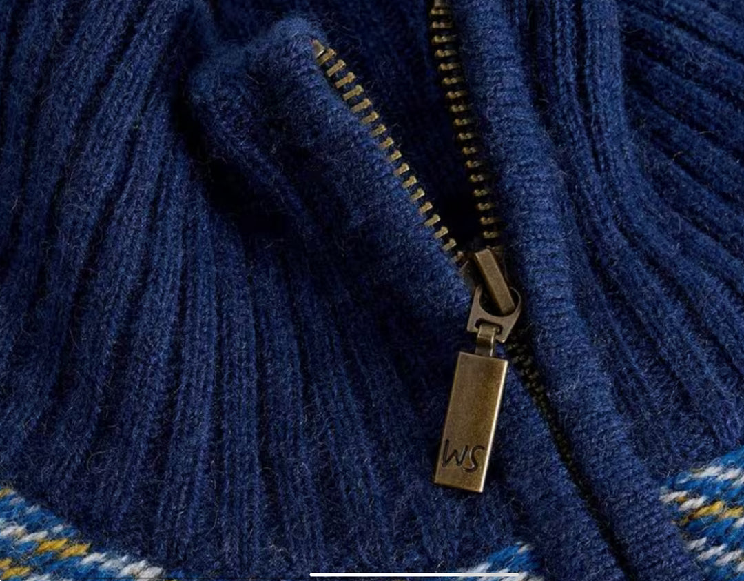 SELBY STRIPE FUNNEL NECK BLUE MLT