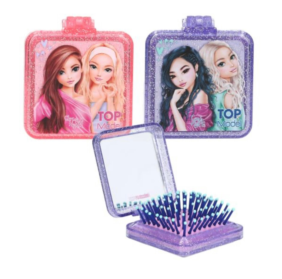 FOLD UP HAIR BRUSH WITH MIRROR