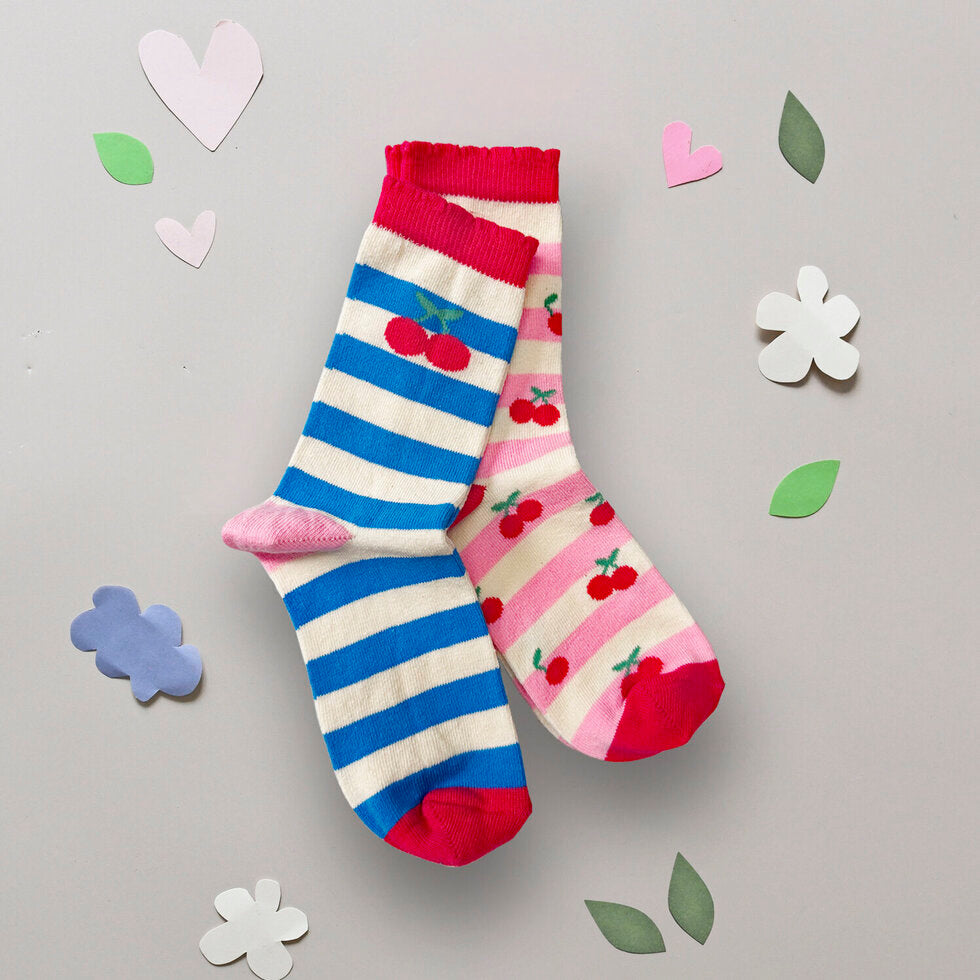 STRIPY CHERRY 2 PACK SOCKS 9-12 JNR