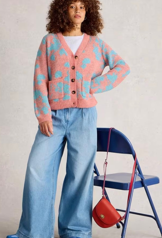 JENNY FLORAL CARDI CORAL MLT