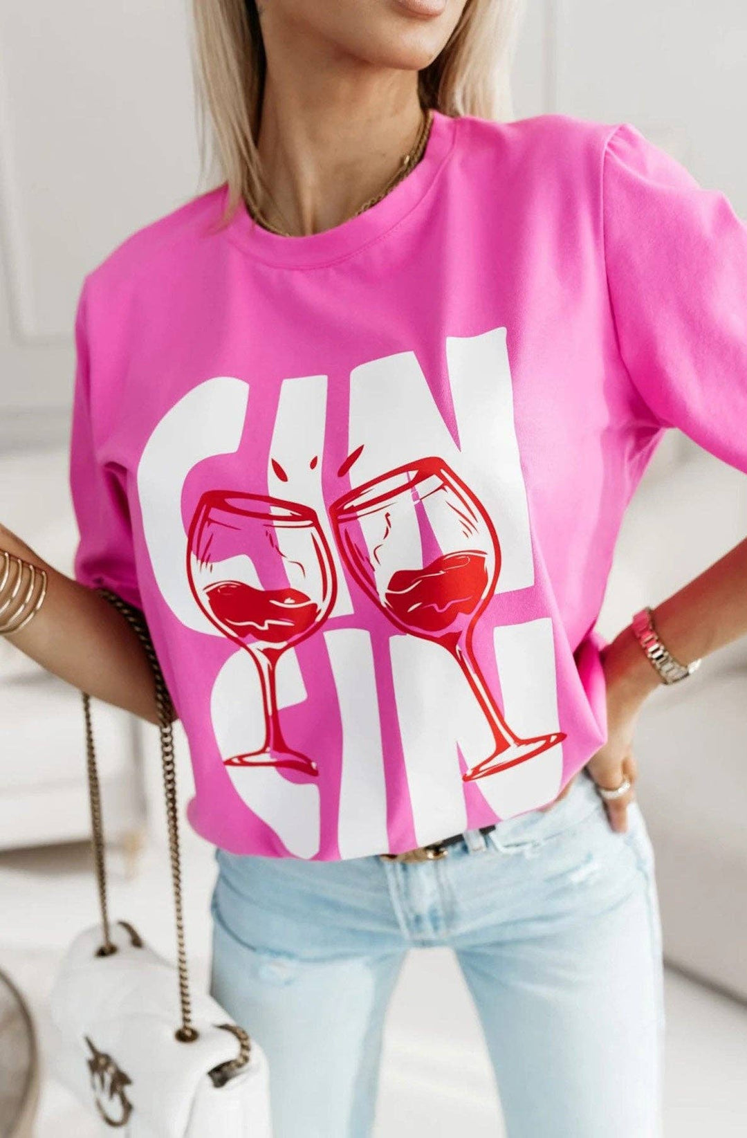 CIN CIN GRAPHIC PRINT T-SHIRT PINK(ONE SIZE UK 8/14)