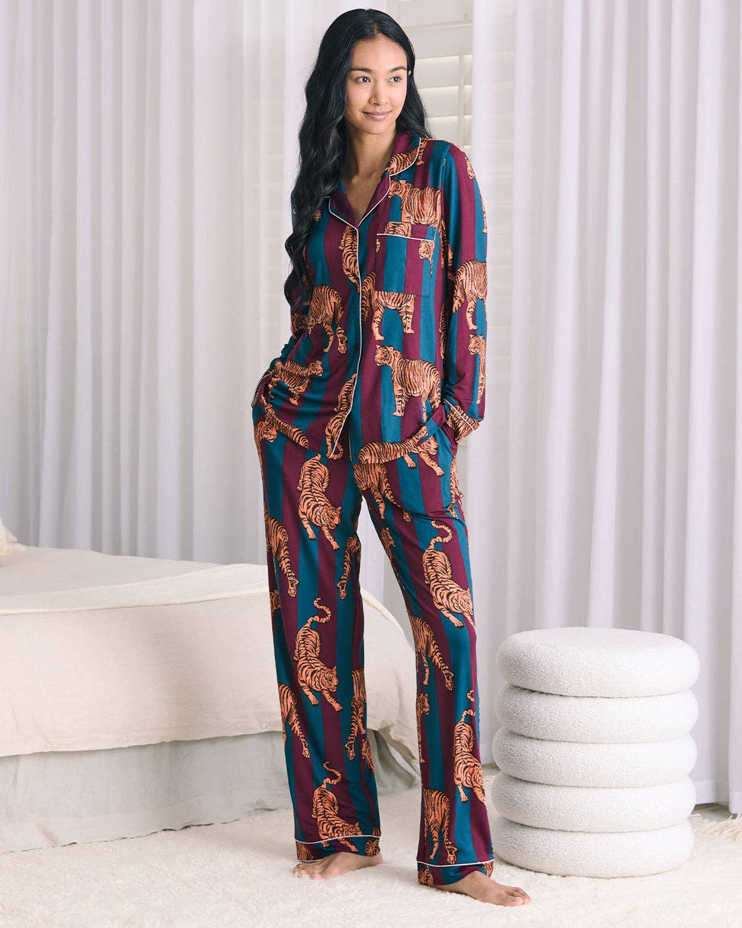 Tiger Stripe Print Long Pyjama Set: UK 6