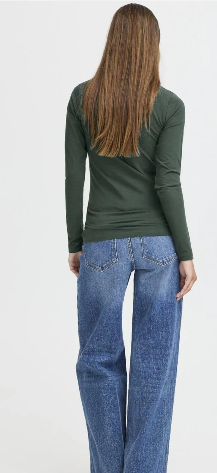 PAMILA LONG SLEEVE V NECK T-SHIRT GREEN GABLES MELANGE
