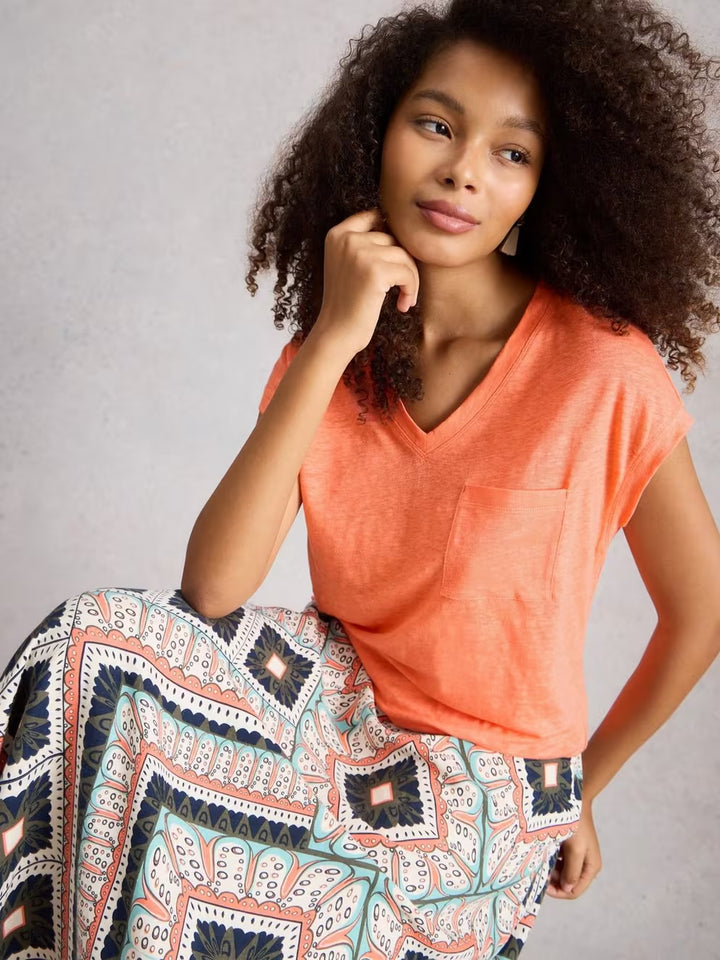 IRIS LINEN TEE MID CORAL
