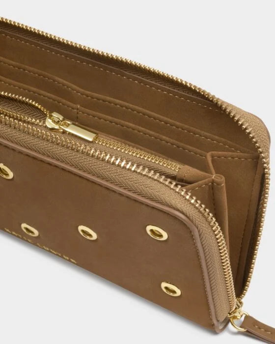 LARGE PURSE | CARAMEL SUEDETTE WITH EYELETS