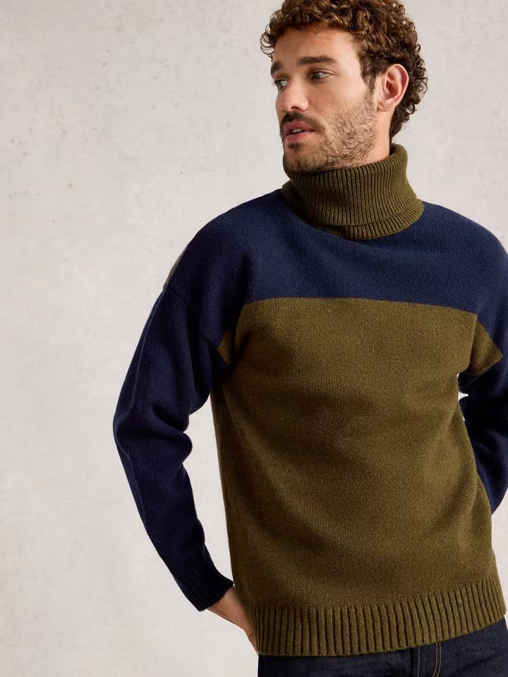RYDE COLOURBLOCK ROLL NECK KHAKI GREEN