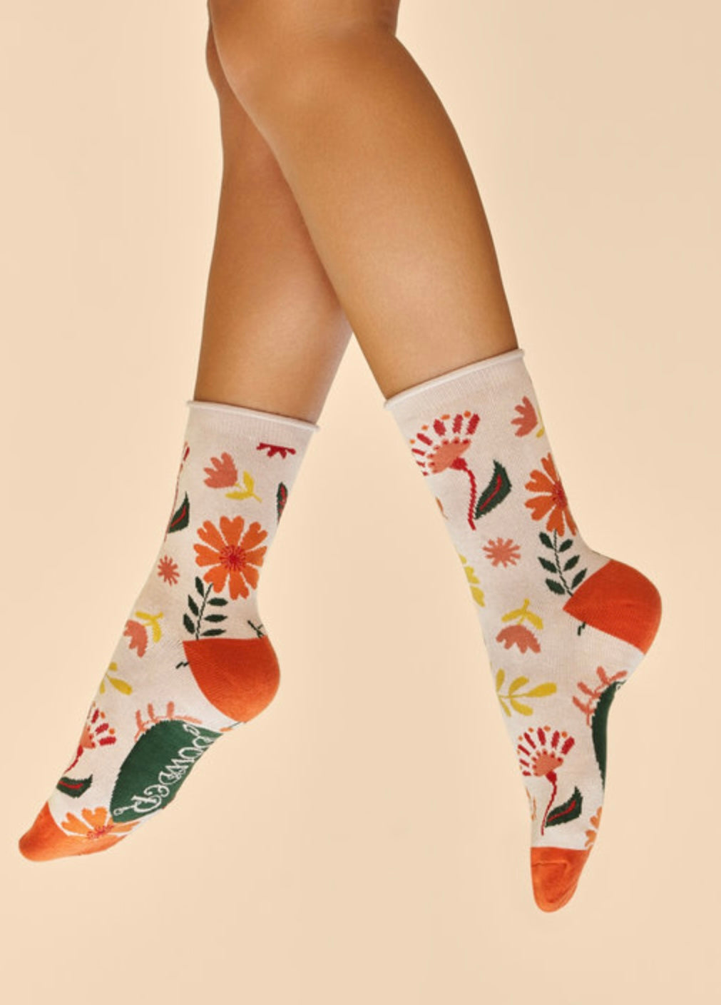 WATERCOLOUR FLOWERS ANKLE SOCKS CREAM