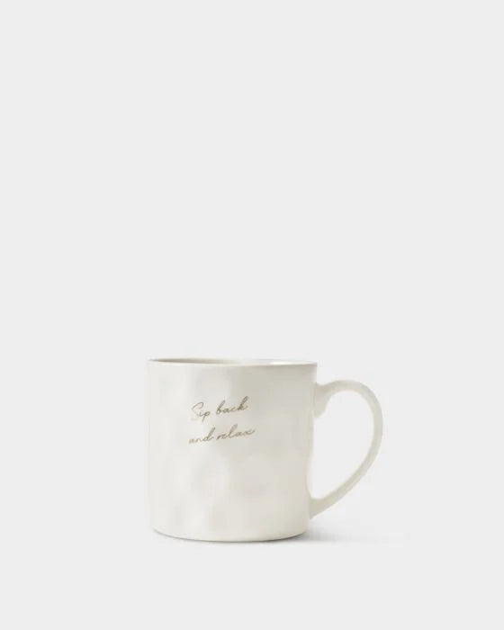 GIFT TAG MUG SIP BACK AND RELAX  OFF WHITE
