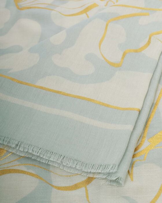PRINTED FOIL SCARF | GOLDEN FLORAL LINE | GREEN MIST  / OFF WHITE / GOLD FOIL