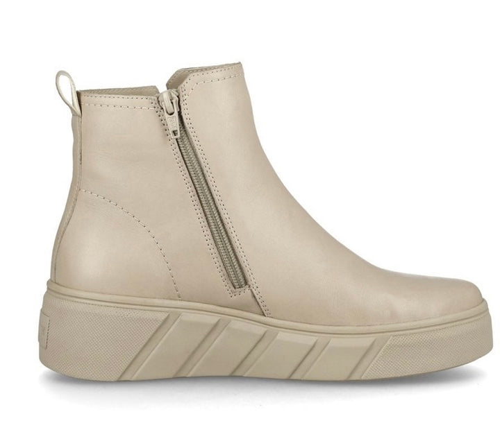 BEIGE R-EVOLUTION LEATHER FLATFORM ANKLE BOOT