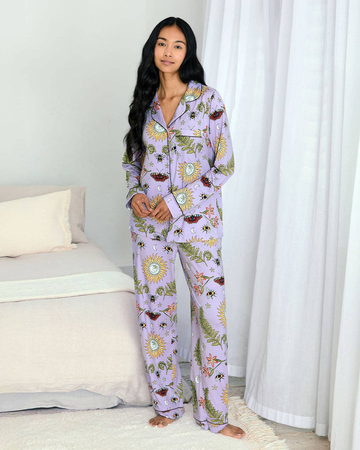 Moonlit Forest Print Long Pyjama Set: UK 8