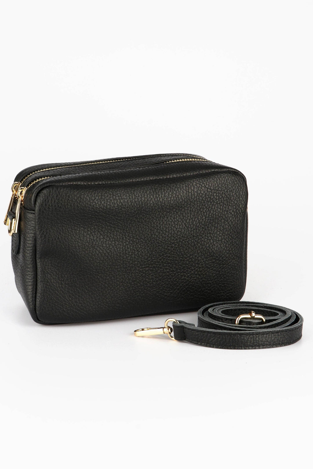 Naomi - Italian Leather Crossbody Bag - Black, Pebbled: One-size