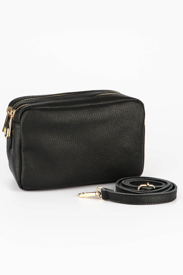 Naomi - Italian Leather Crossbody Bag - Black, Pebbled: One-size