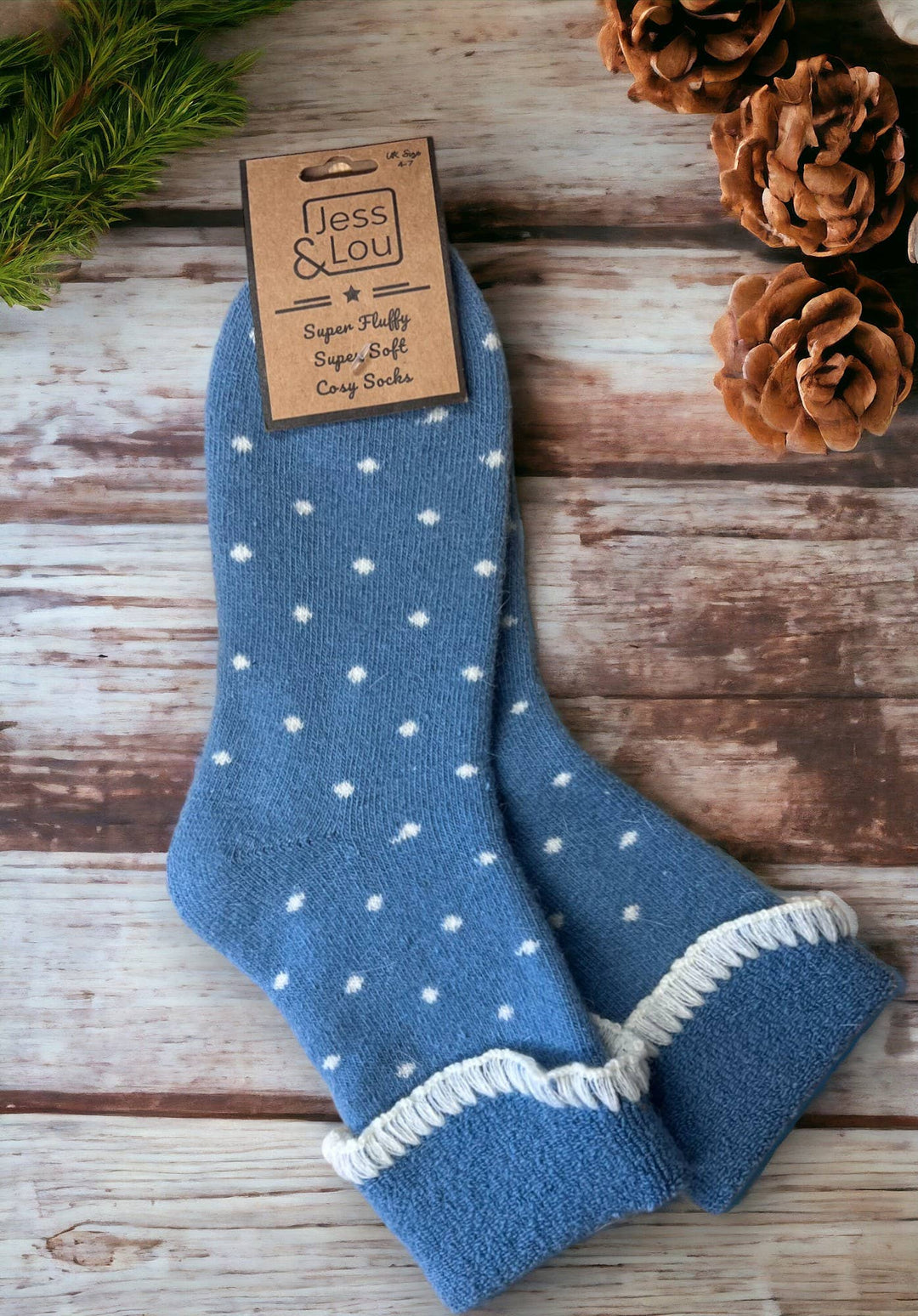 CORNFLOWER BLUE DOTTY COSY CUFF SOCKS