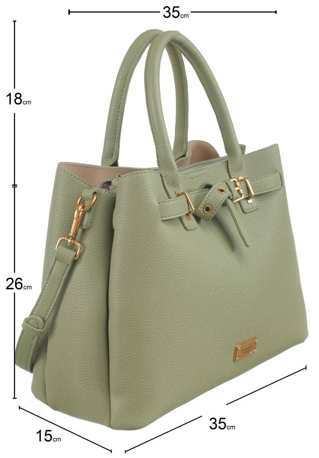 PEBBLED BELTED TOTE: TAN