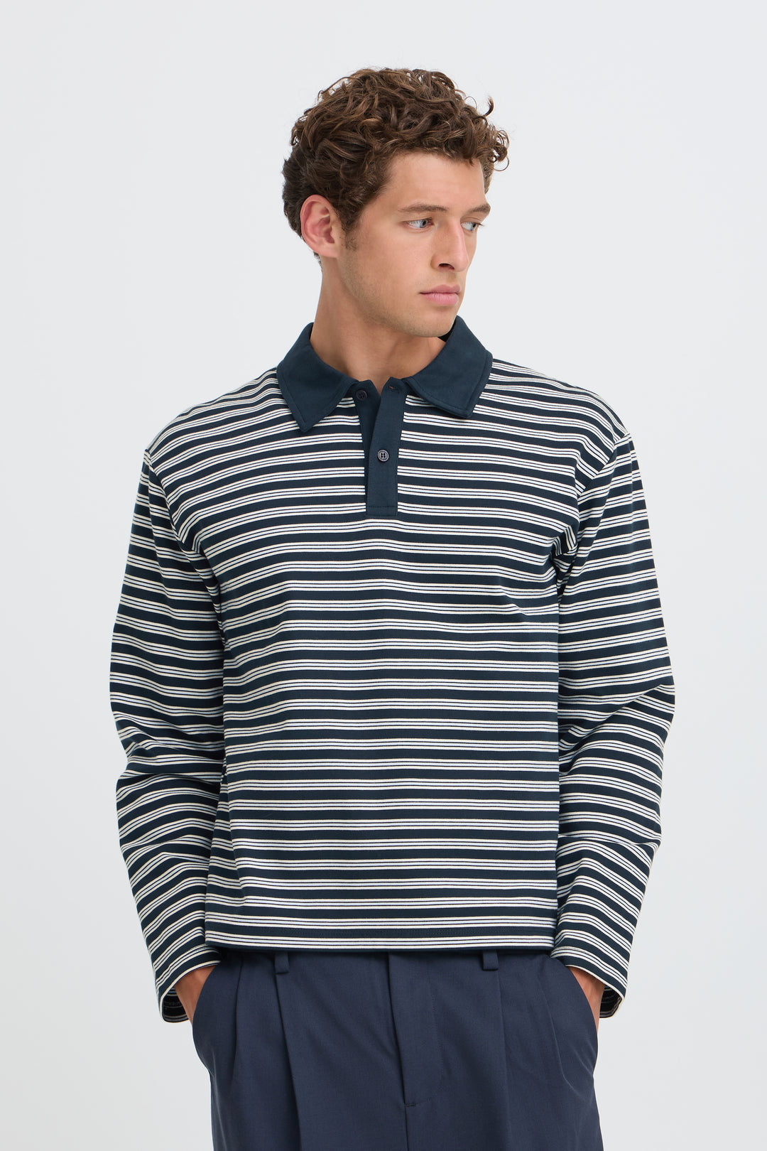 Men's Rugby Sweatshirt Blue Stripe