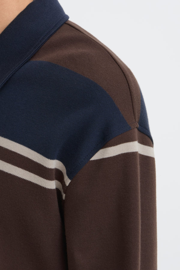 Men's Long Rugby Sweatshirt Brown & Navy