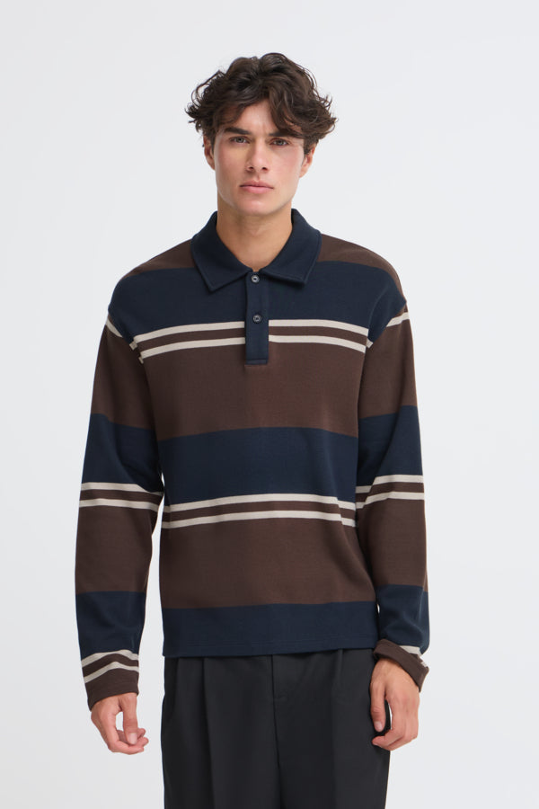 Men's Long Rugby Sweatshirt Brown & Navy