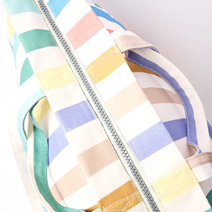 Marylebone Tote Bag in Pastel Multi Stripe Cotton Canvas: Large