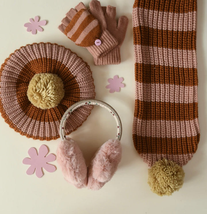 COSY STRIPED KNITTED GLOVES PINK