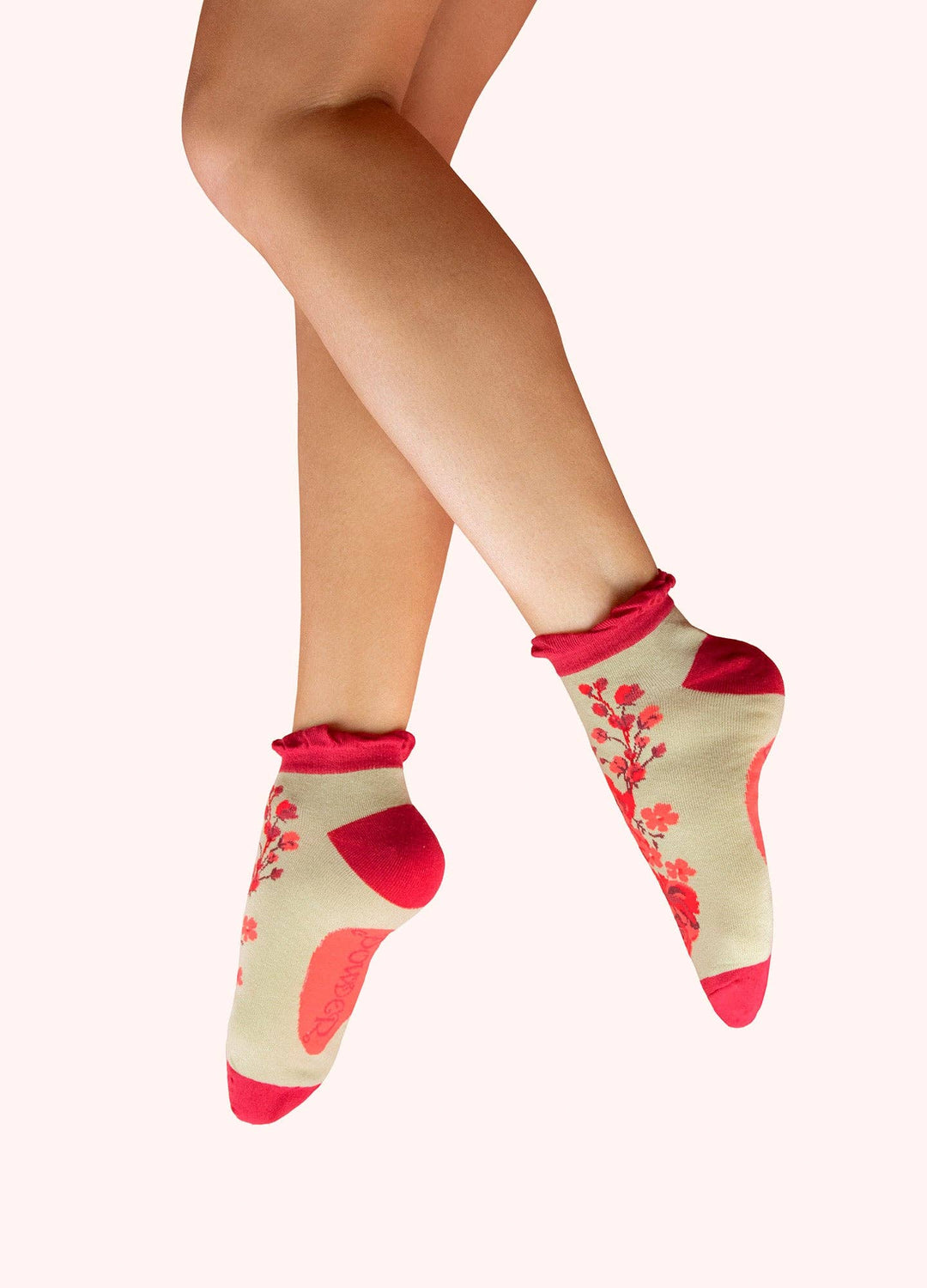 Ladies Trainer Socks - Rouge Blooms: Red