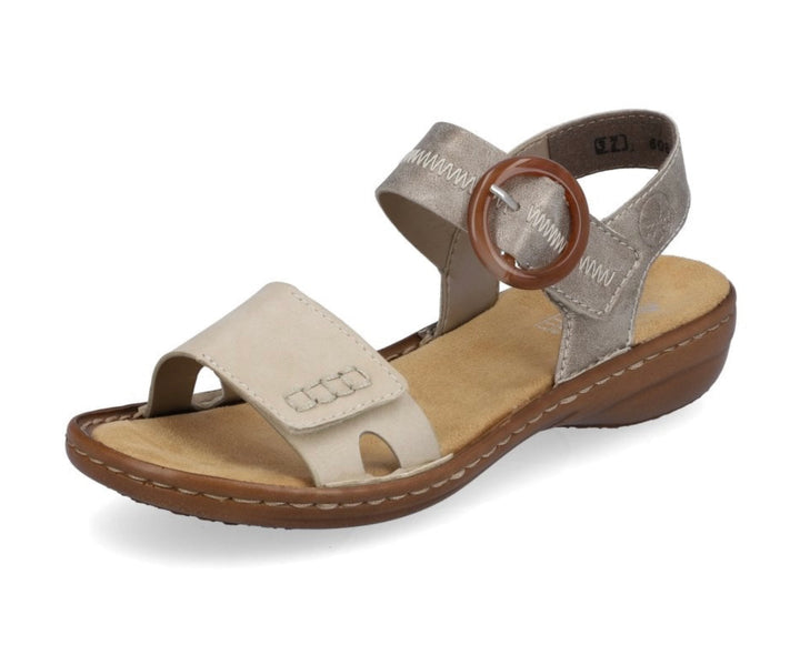 BEIGE & GOLD BUCKLE STRAP SANDALS