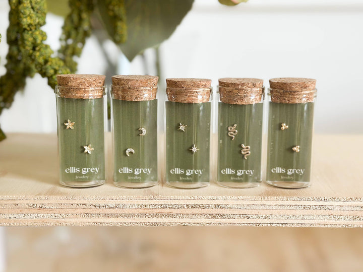 Glass Vial - 18k Gold Flower Stud Earrings