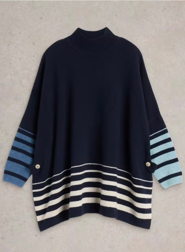 IVY SIDE SLIT THROWN ON JUMPER NAVY MULTI