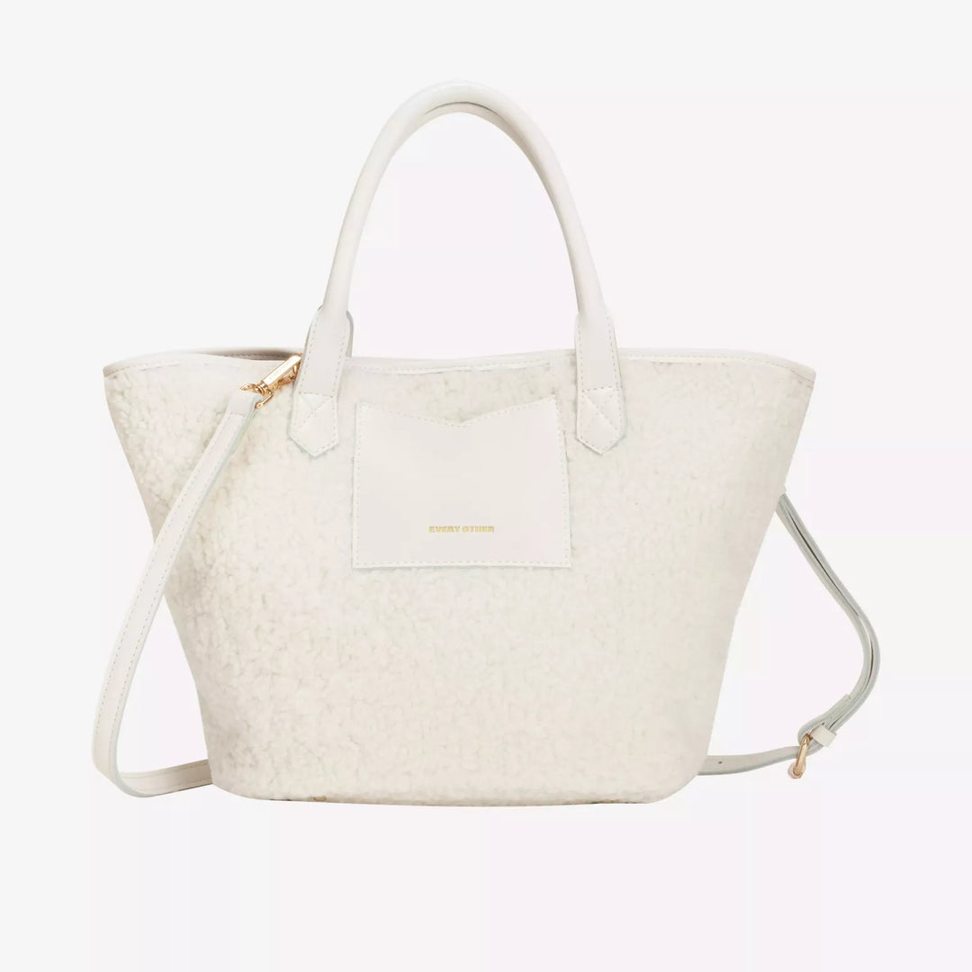 LARGE NOVA FAUX SHEARLING TOTE BAG WHITE