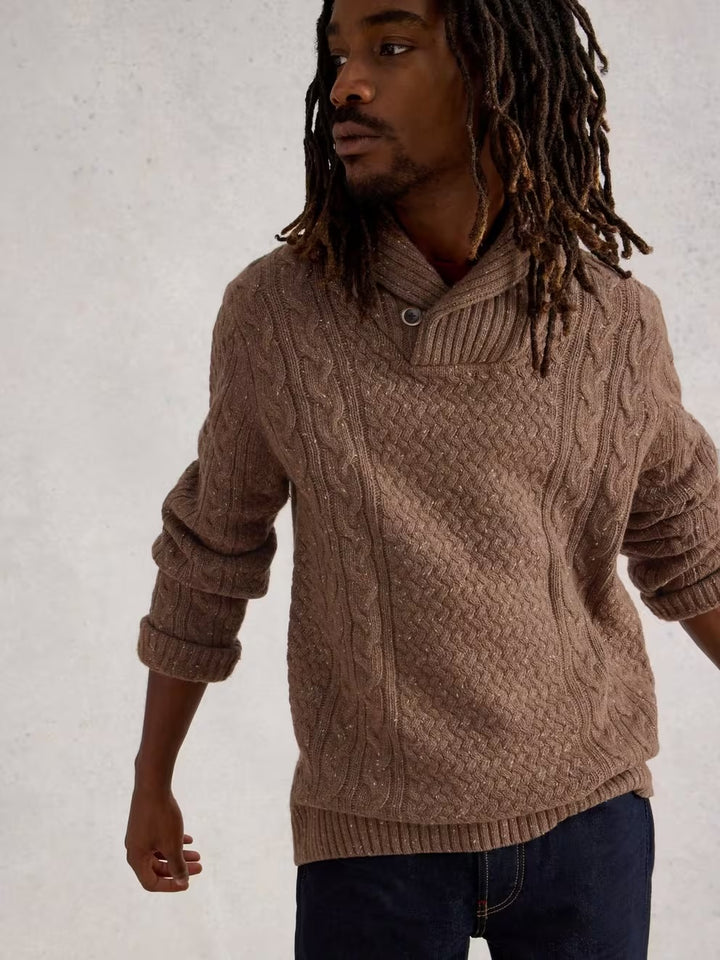 BERKLEY SHAWL NECK MID BROWN