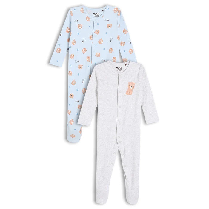 Baby boys 2pk teddy bear printed sleepsuits