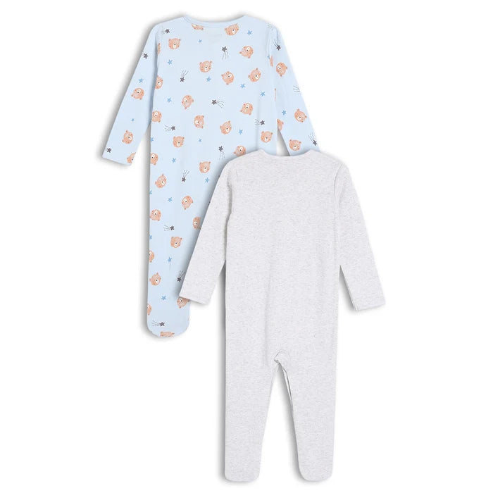 Baby boys 2pk teddy bear printed sleepsuits