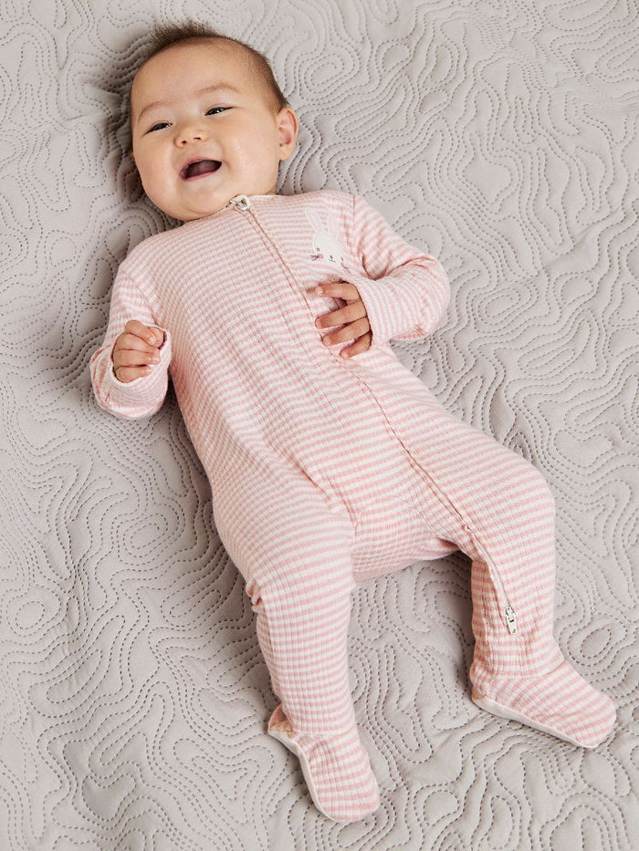 Baby Girls Striped Sleepsuits, Pink