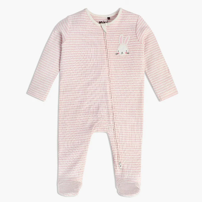 Baby Girls Striped Sleepsuits, Pink