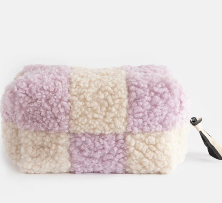 LILAC CHECK BORG CUBE COSMETICS BAG