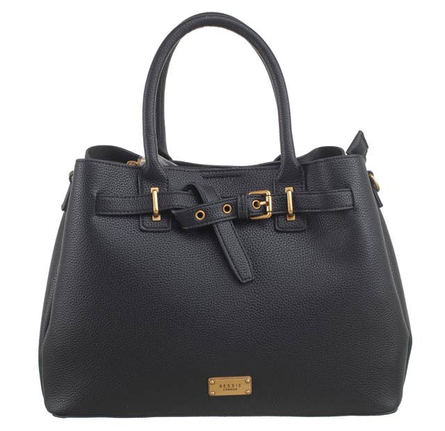 PEBBLED BELTED TOTE: TAUPE