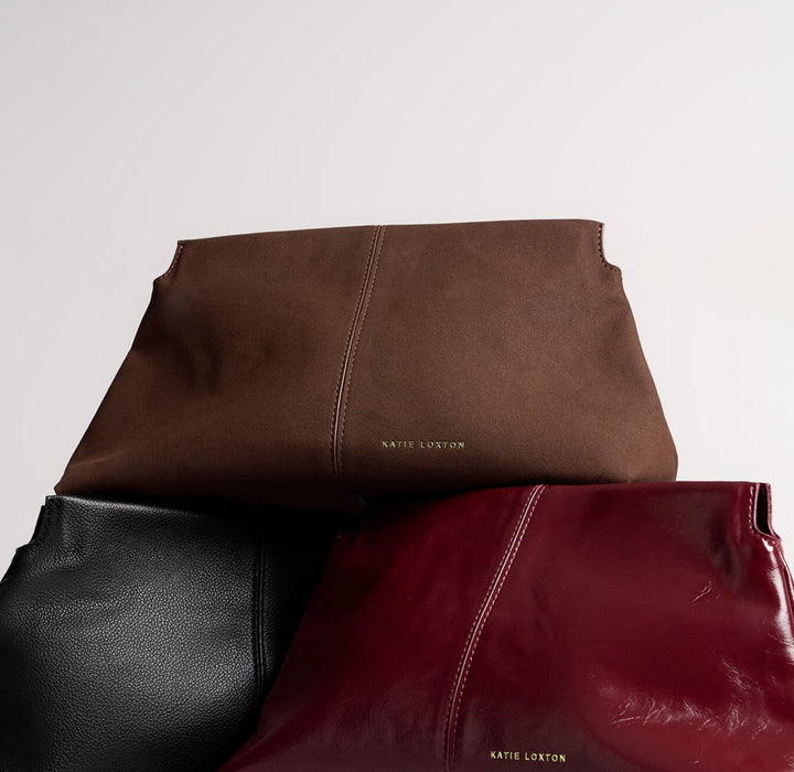 LAILA TEXTURED PATENT CLUTCH | CHERRY