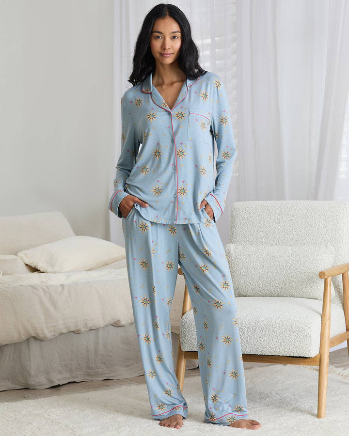 Tencel™ Modal Twinkling Sky Button Up Long Pyjama Set: UK 8