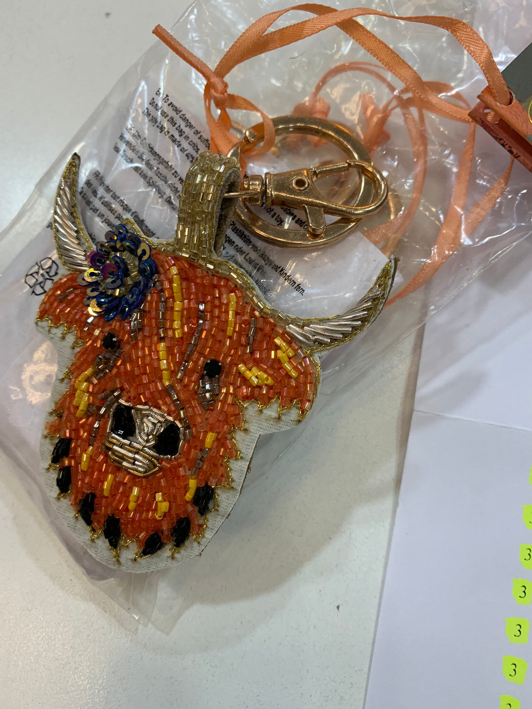 HIGHLAND COW BEADED KEYRING
