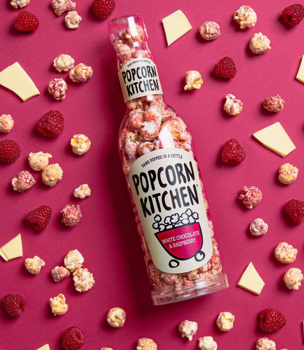 POPCORN KITCHEN WHITE CHOCOLATE & RASPBERRY GIFT BOTTLE 80G