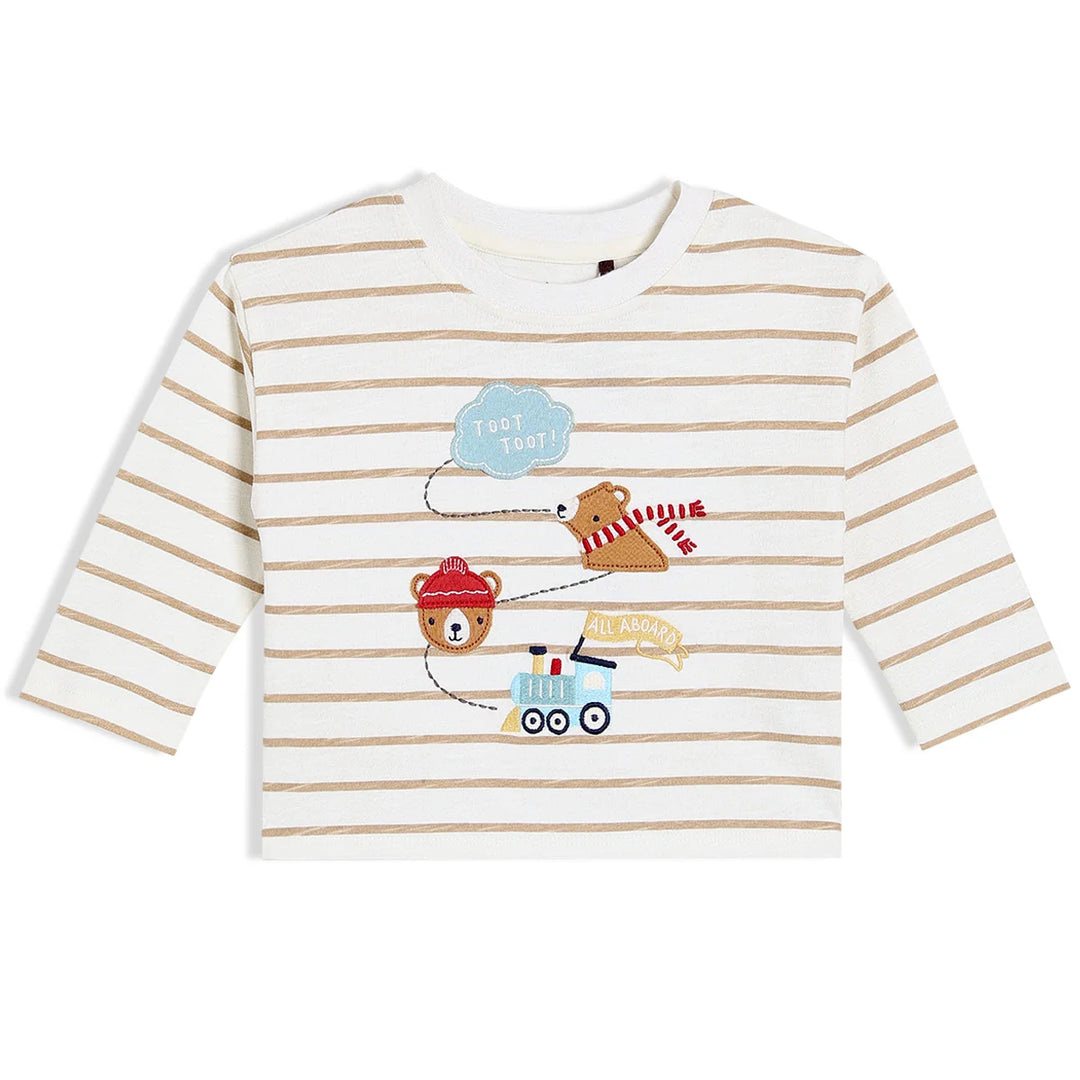 baby boys striped & teddy embroidered t-shirt,white