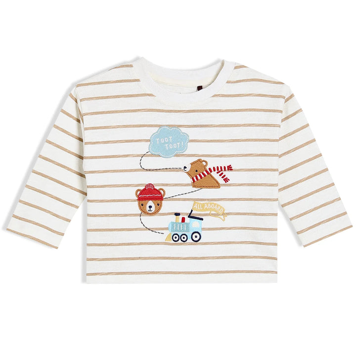 baby boys striped & teddy embroidered t-shirt,white