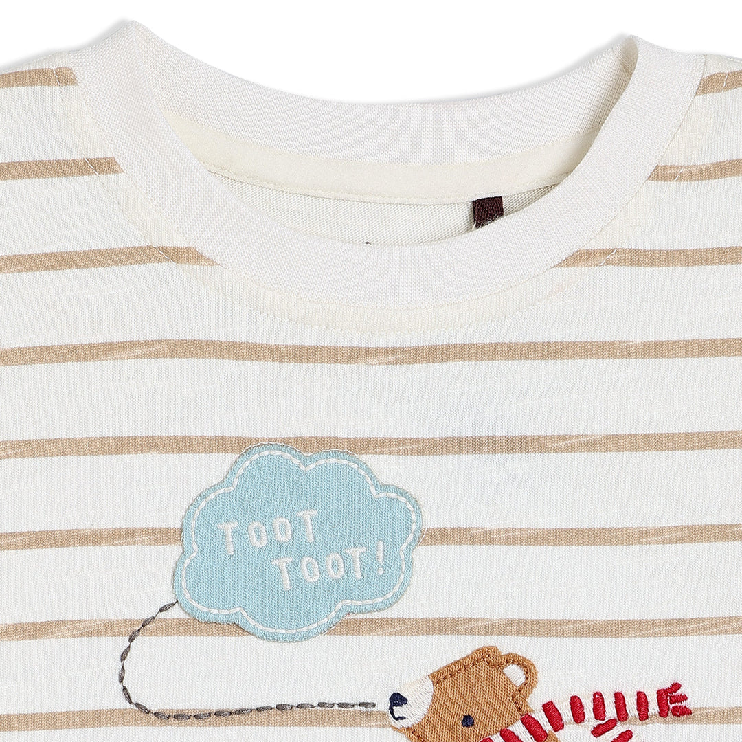 baby boys striped & teddy embroidered t-shirt,white