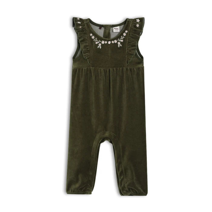 Baby girl floral embroidered dungaree 3pc set,green