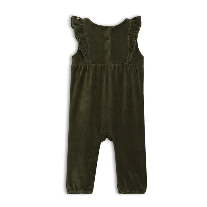 Baby girl floral embroidered dungaree 3pc set,green